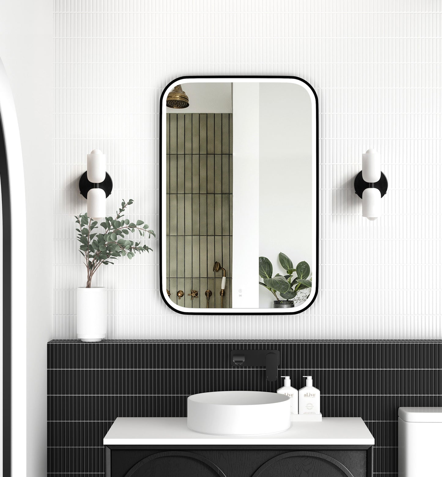 LED Newport 900x600 Black Metal Frame Mirror