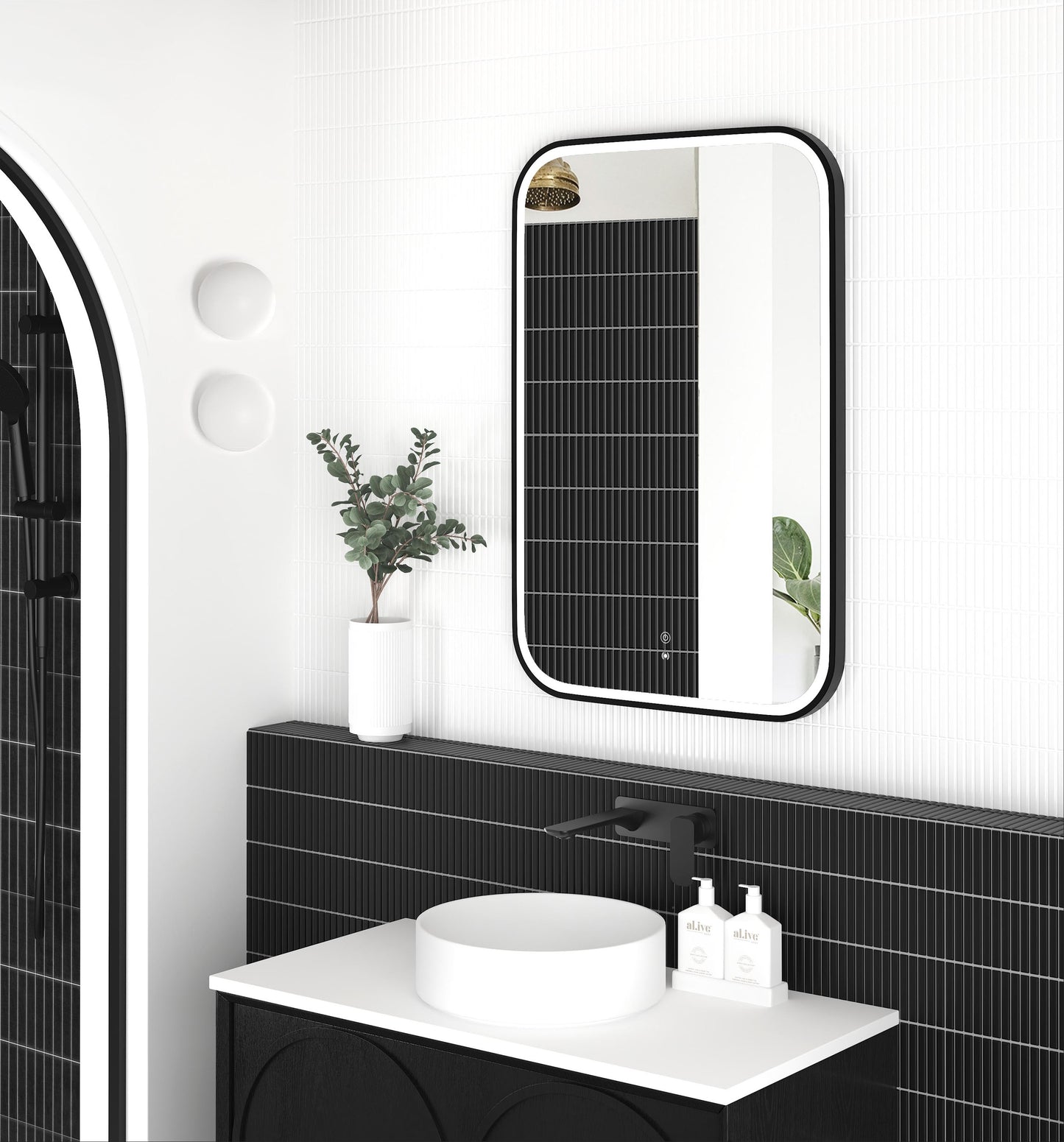 LED Newport 900x600 Black Metal Frame Mirror