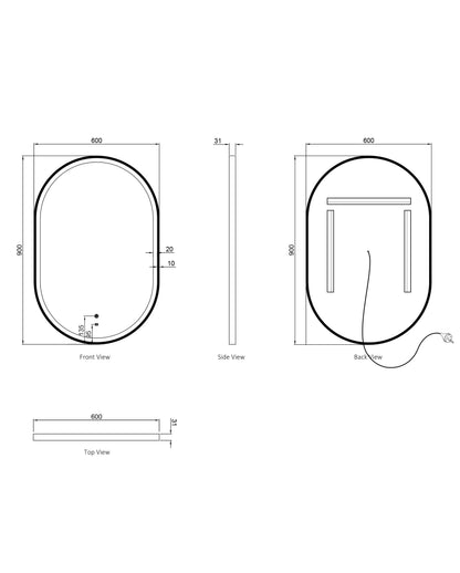LED Noosa 900x600 Gold Metal Frame Mirror