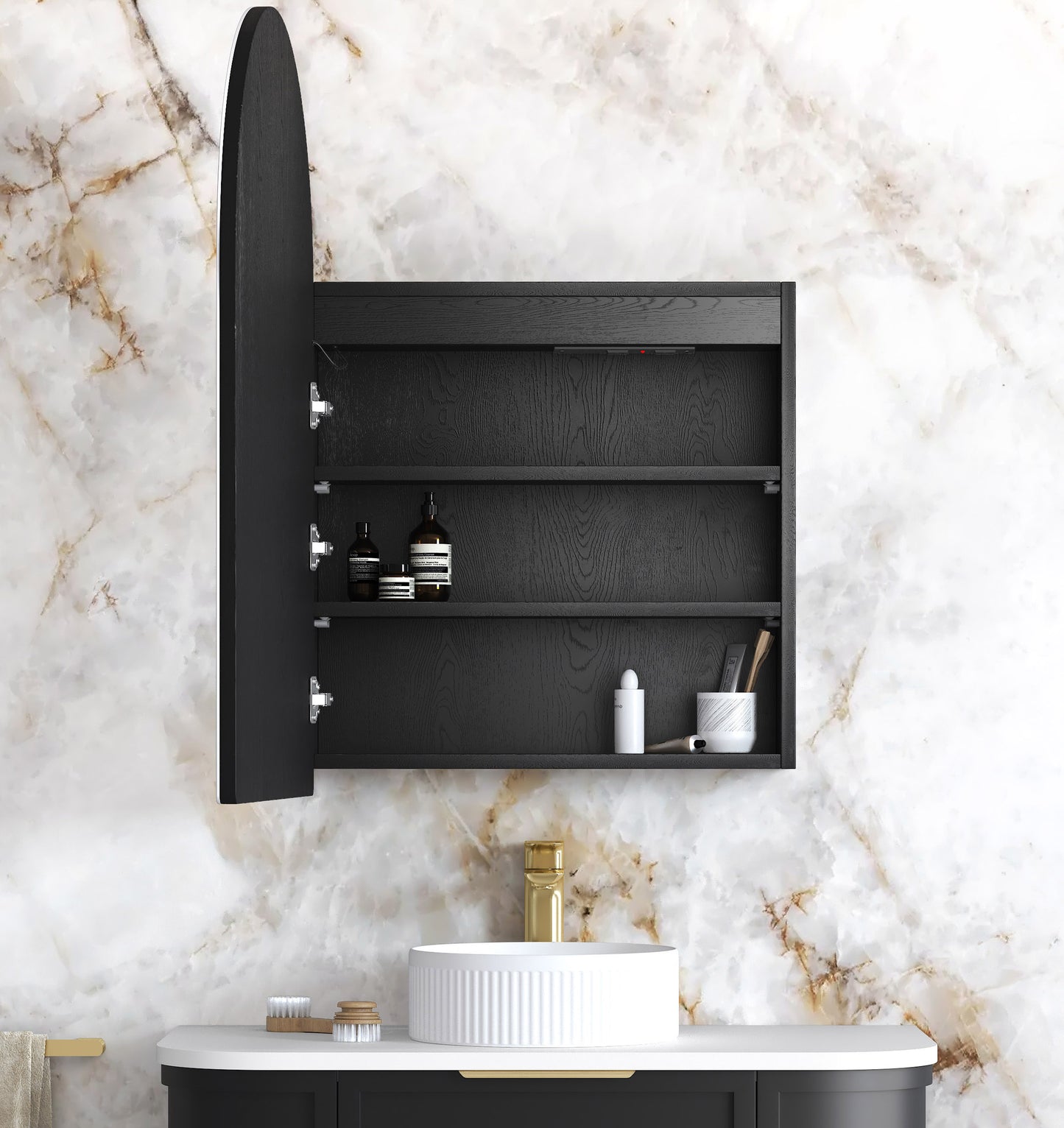 LED Archie 900x600 Black Oak Shaving Cabinet