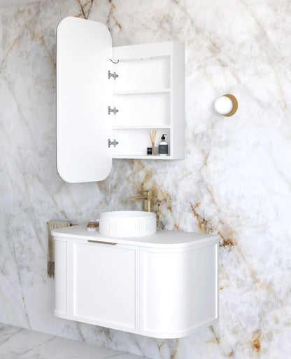 LED Newport 900x450 White Shaving Cabinet Soft Square