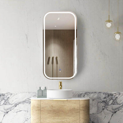 LED Newport 900x450 Natural Oak Shaving Cabinet Soft Square