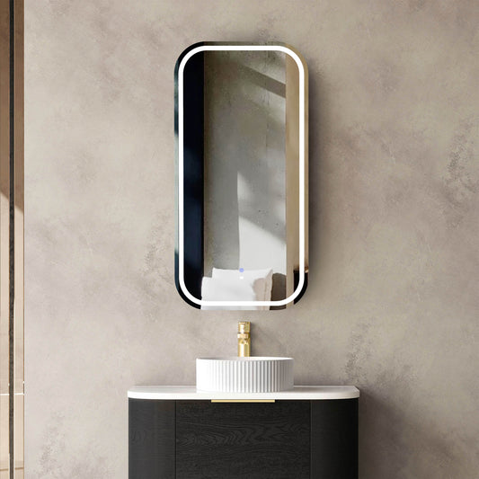LED Newport 900x450 Black Oak Shaving Cabinet Soft Square