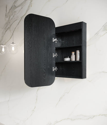 LED Newport 900x450 Black Oak Shaving Cabinet Soft Square
