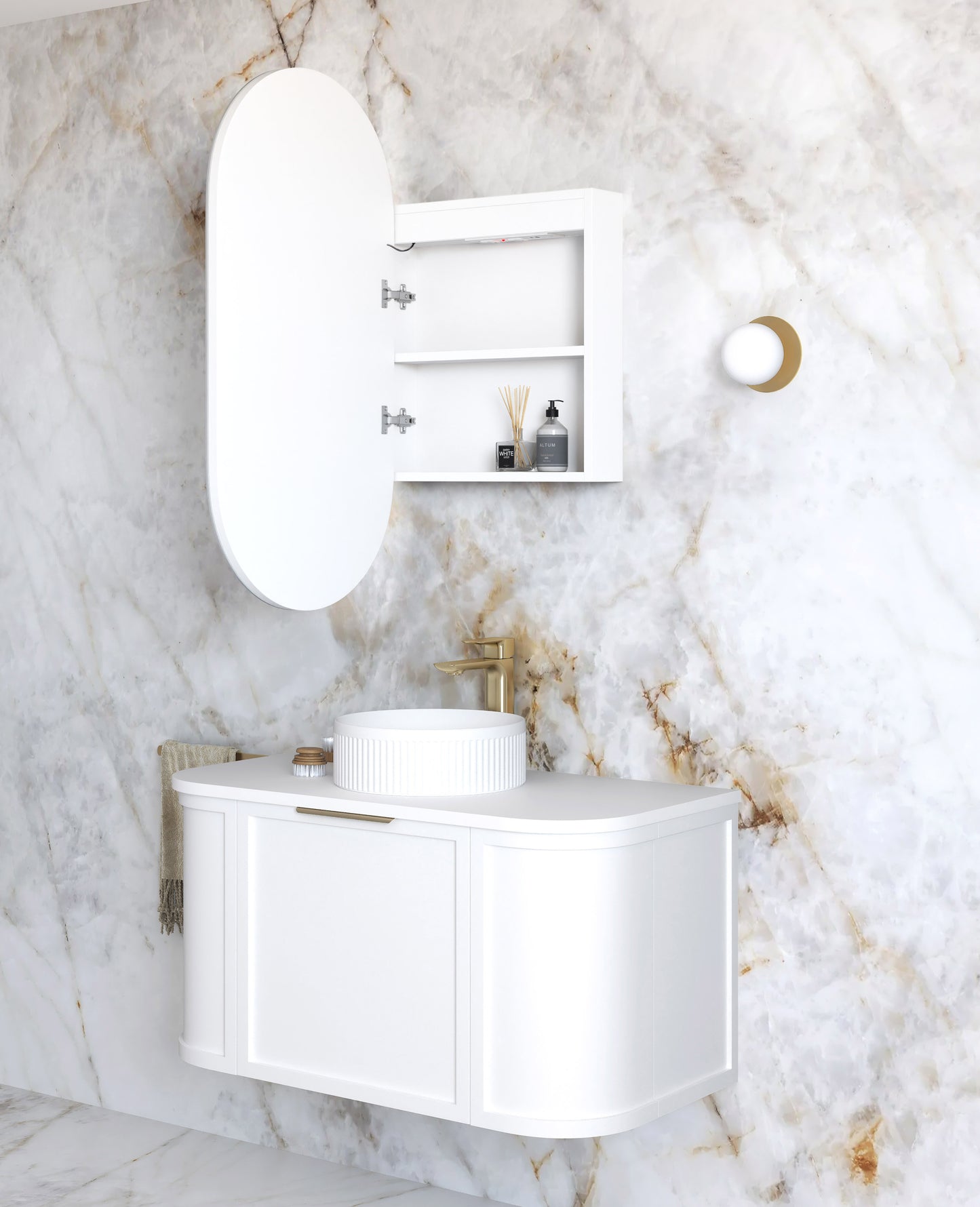 LED Noosa 900x450 White Shaving Cabinet - Premium Edition