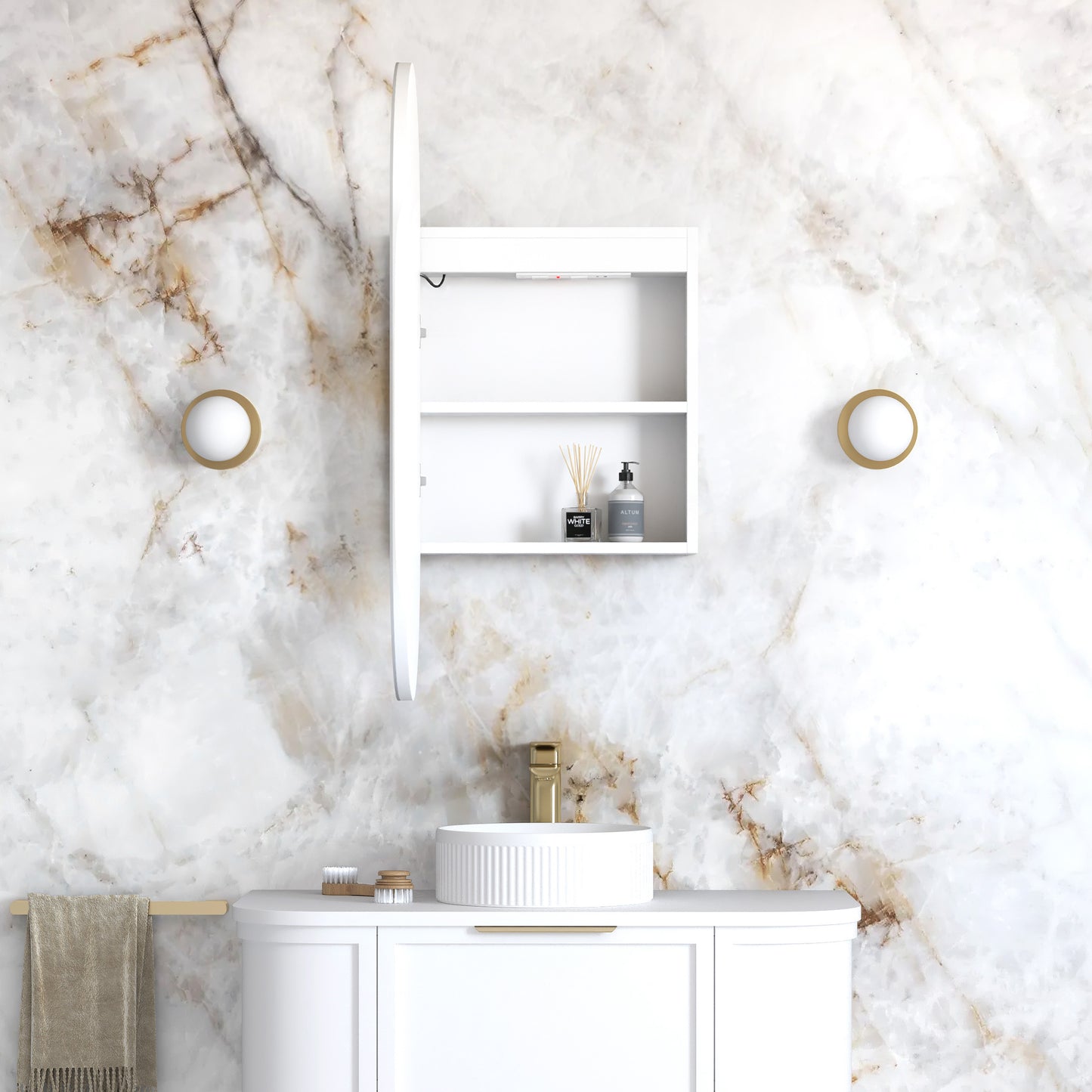 LED Noosa 900x450 White Shaving Cabinet - Premium Edition