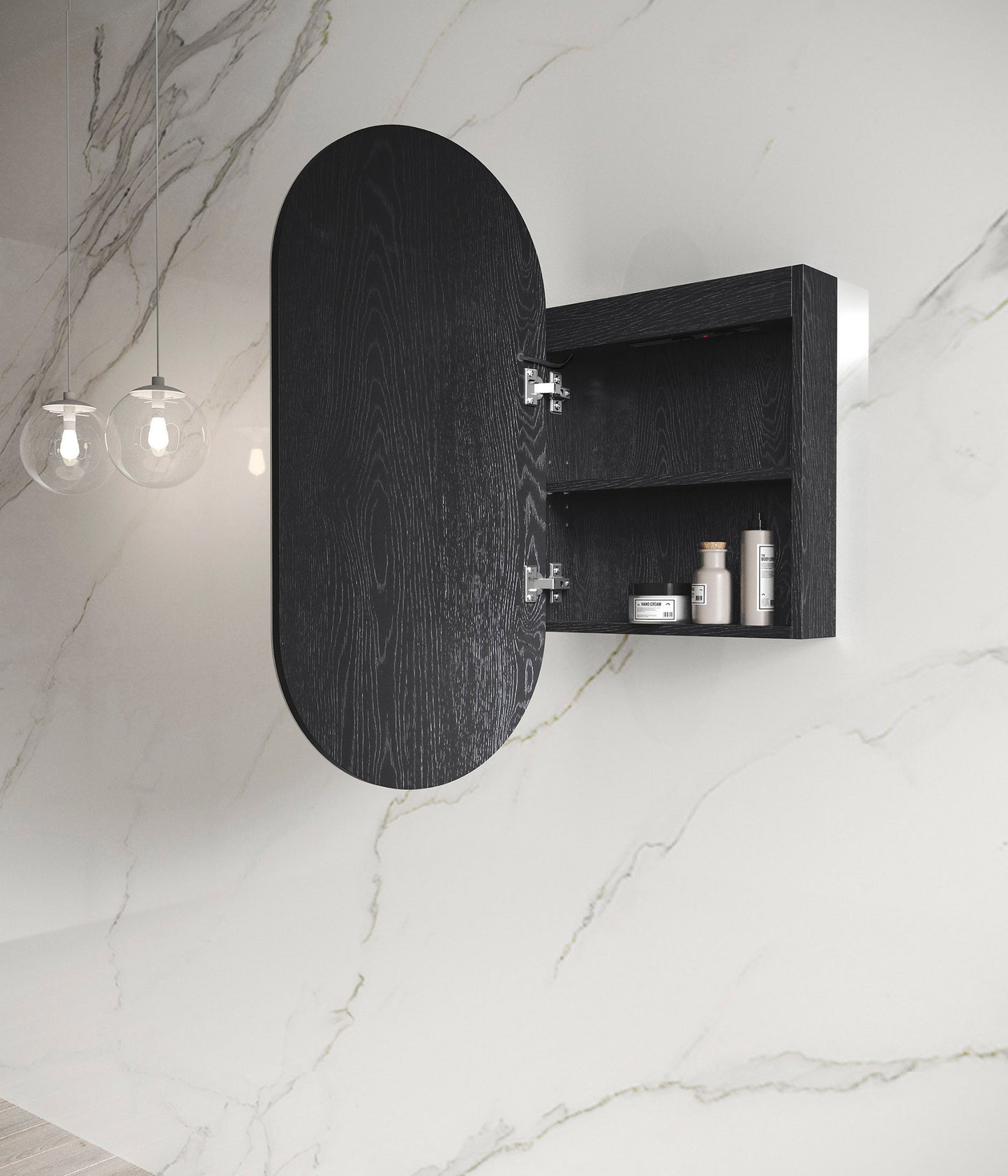 LED Noosa 900x450 Black Oak Shaving Cabinet - Premium Edition