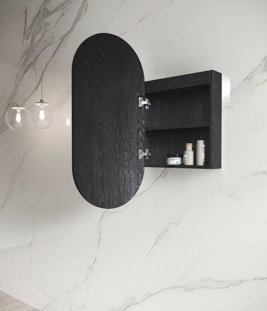 LED Noosa 900x450 Black Oak Shaving Cabinet - Premium Edition
