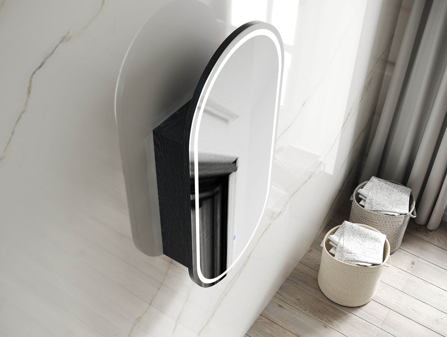 LED Noosa 900x450 Black Oak Shaving Cabinet - Premium Edition
