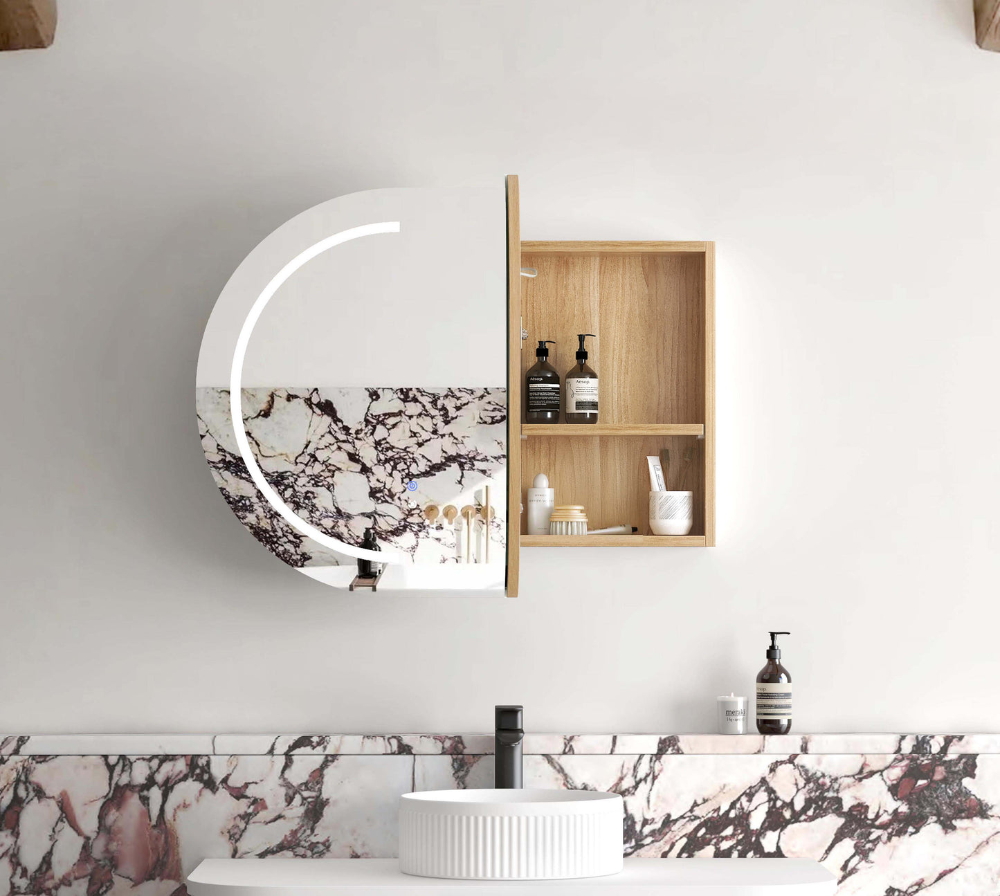 LED Bondi 900x600 Natural Oak Shaving Cabinet - Premium