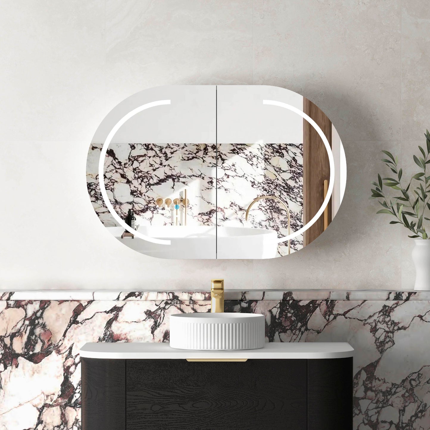 LED Bondi 900x600 Black Oak Shaving Cabinet - Premium