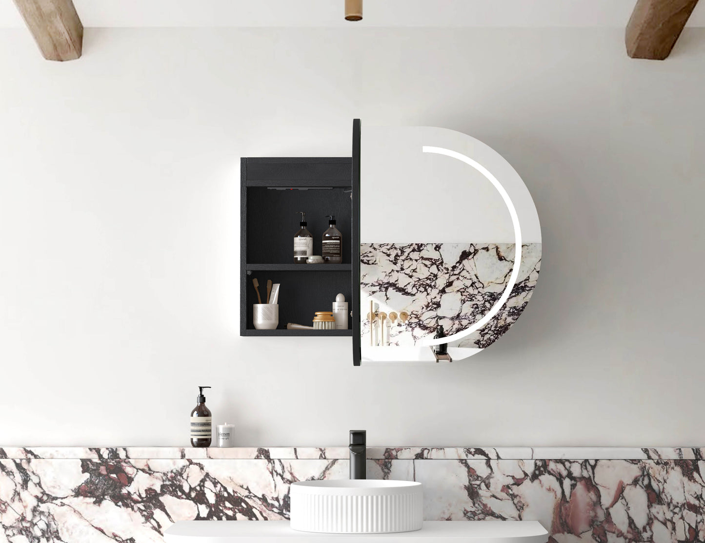 LED Bondi 900x600 Black Oak Shaving Cabinet - Premium