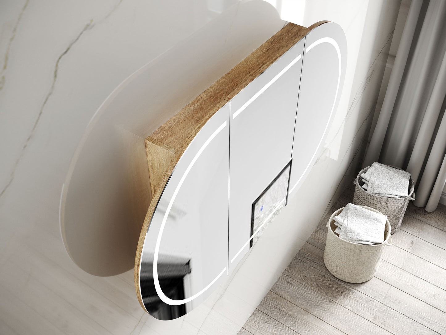 LED Bondi 1800x900 Natural Oak Shaving Cabinet - Premium