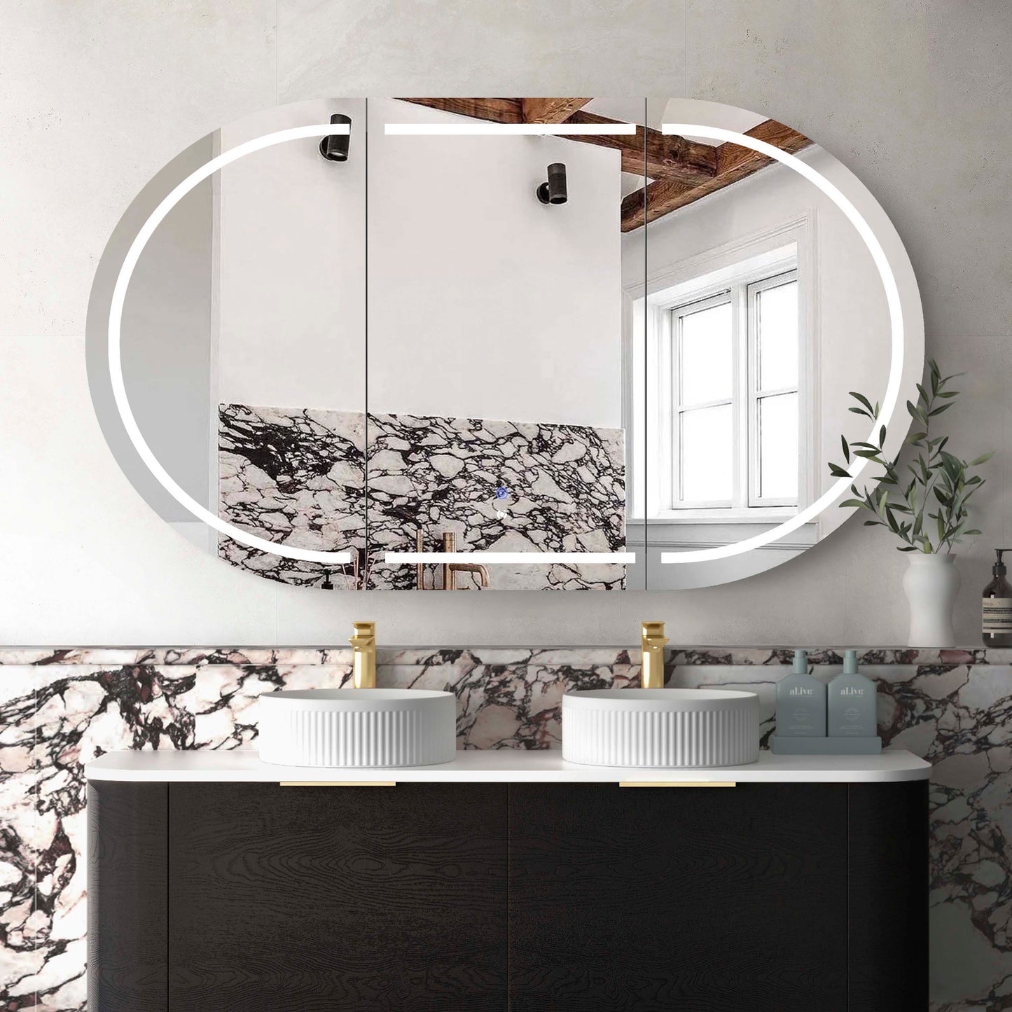 LED Bondi 1500x900 Black Oak Shaving Cabinet - Premium