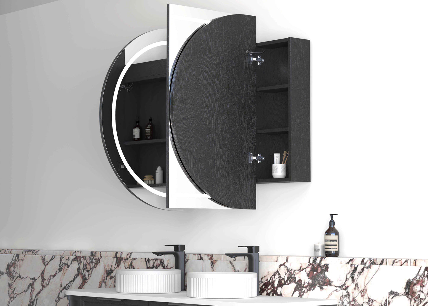 LED Bondi 1500x900 Black Oak Shaving Cabinet - Premium