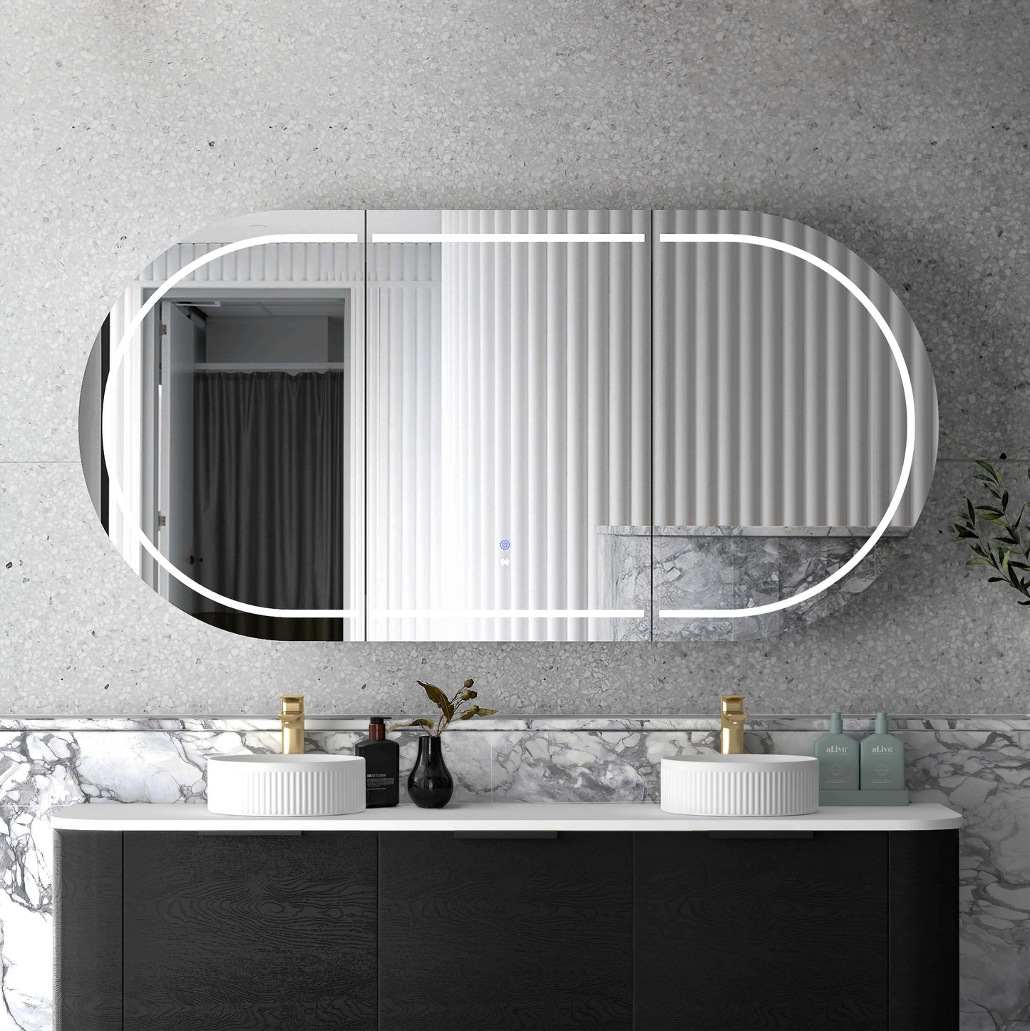 LED Bondi 1800x900 Black Oak Shaving Cabinet - Premium