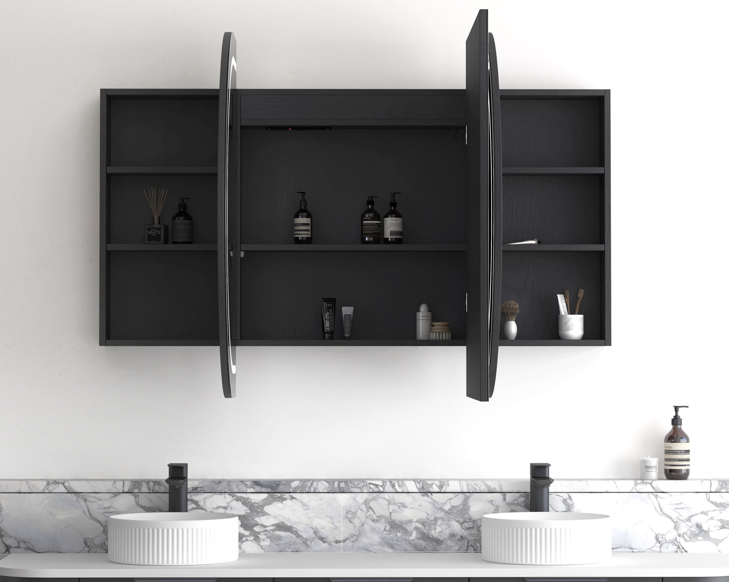 LED Bondi 1800x900 Black Oak Shaving Cabinet - Premium