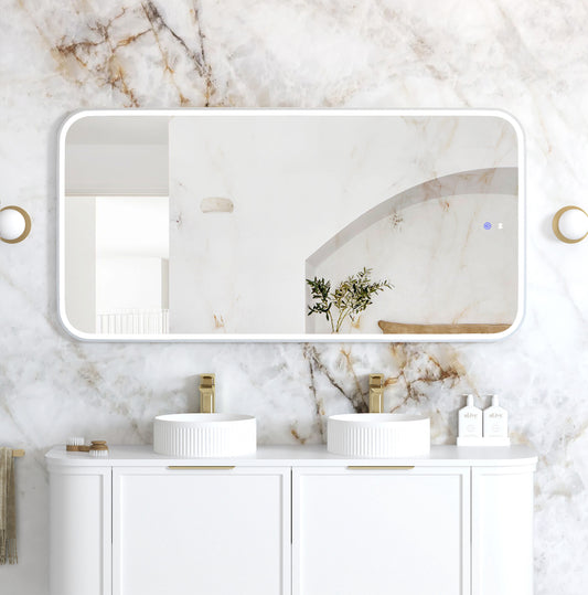 LED Newport 1500x750 White Metal Frame Mirror
