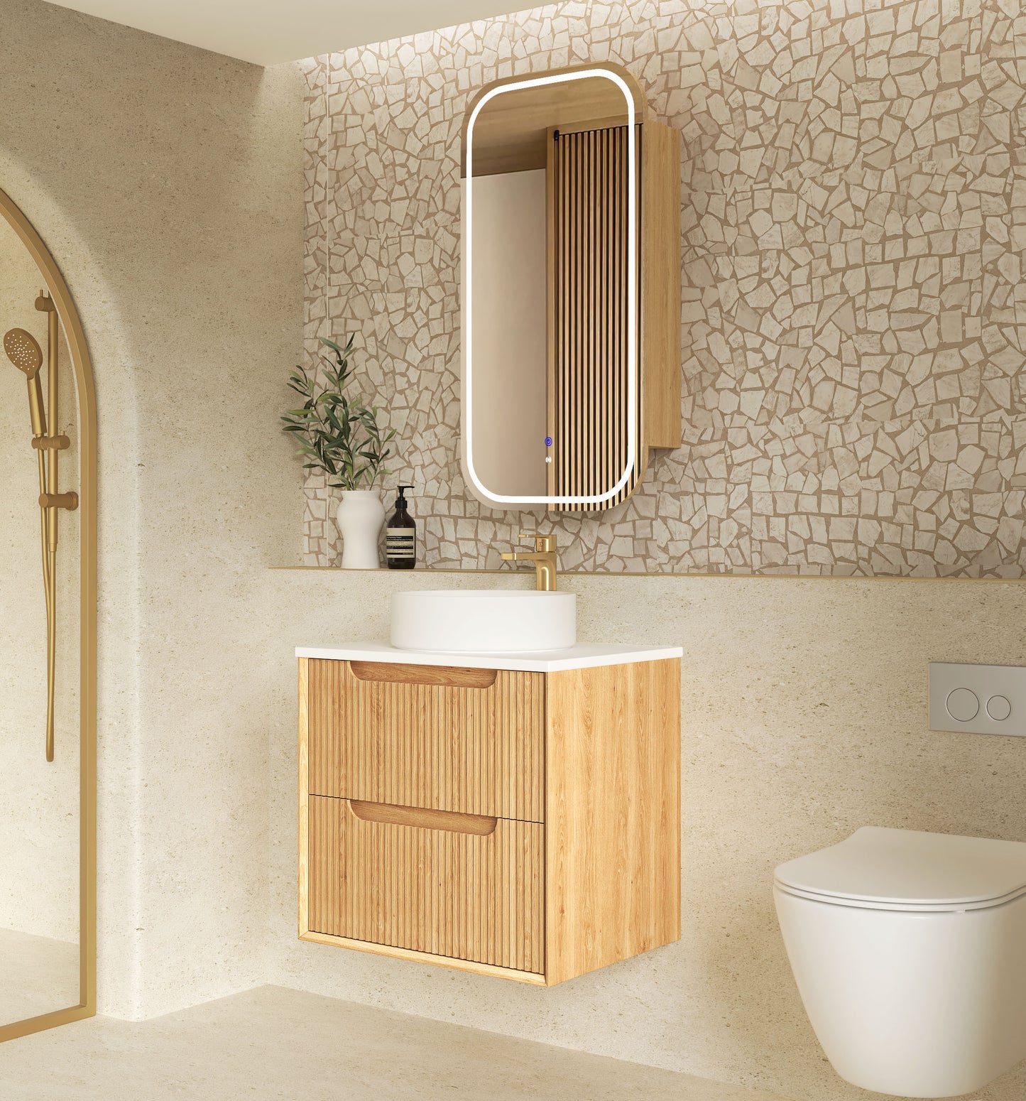 Byron Fluted 600mm Woodland Oak Wall Hung Cabinet Only