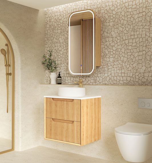 Byron Fluted 600mm Woodland Oak Wall Hung Cabinet Only