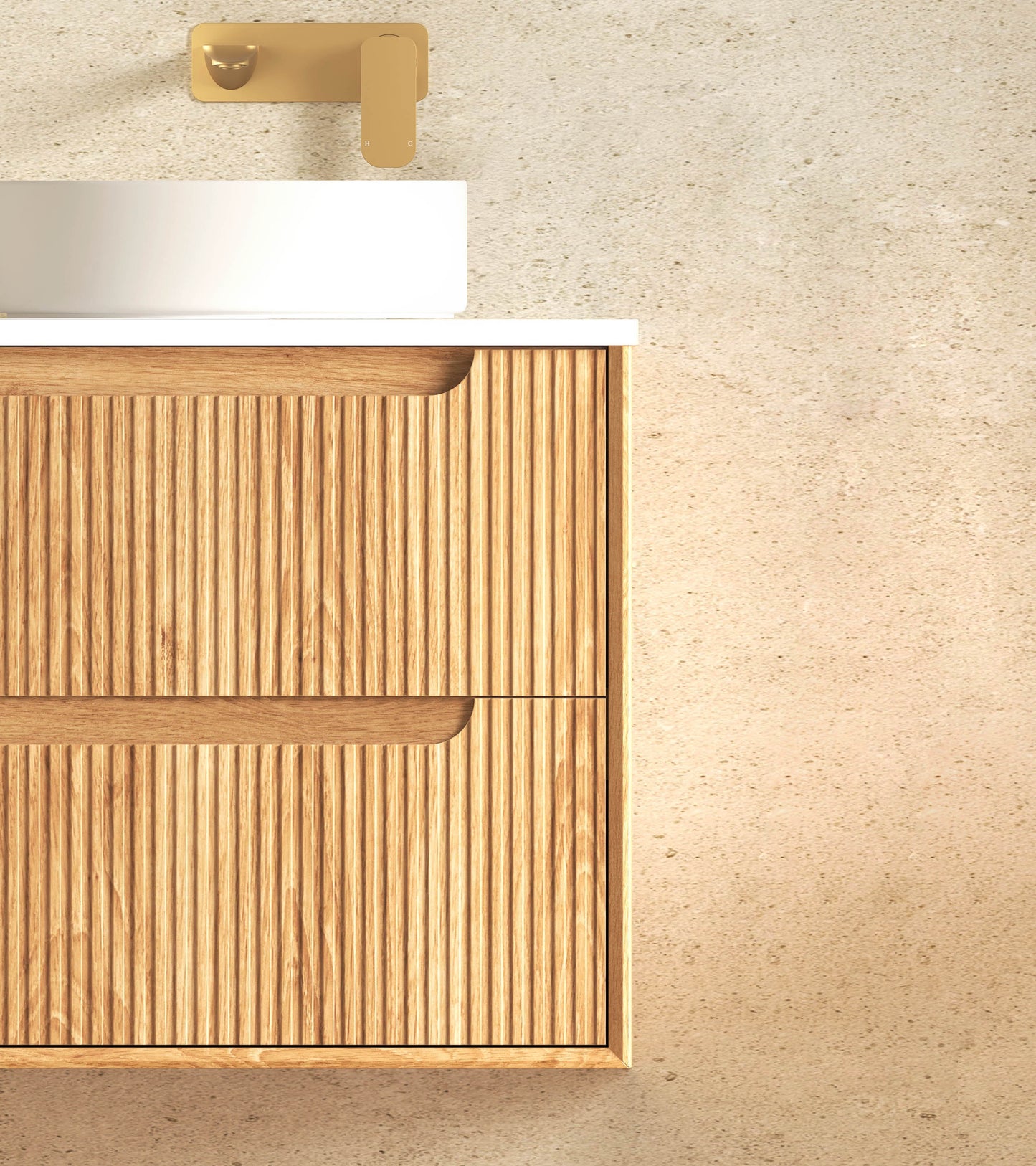 Byron Fluted 600mm Woodland Oak Wall Hung Cabinet Only
