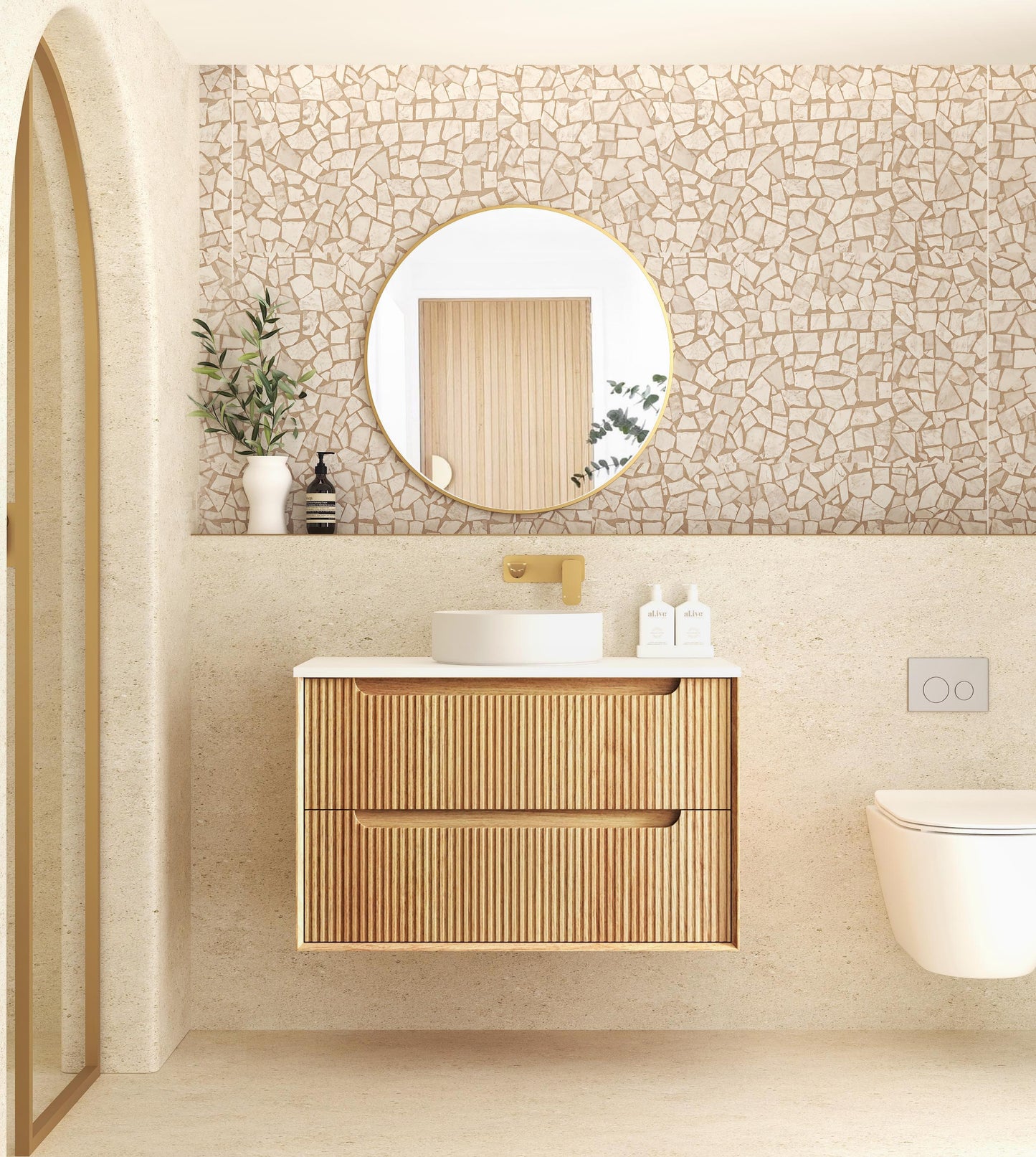 Byron Fluted 900mm Woodland Oak Wall Hung Cabinet Only