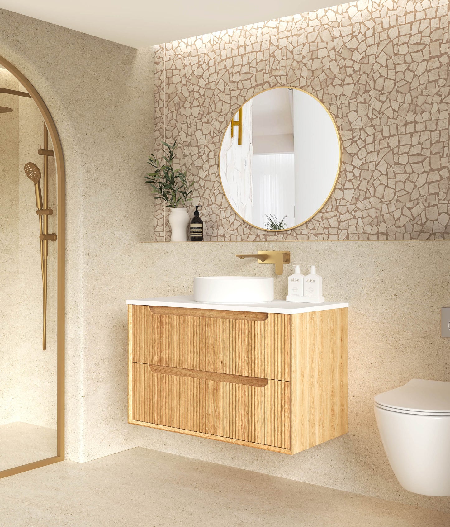 Byron Fluted 900mm Woodland Oak Wall Hung Cabinet Only