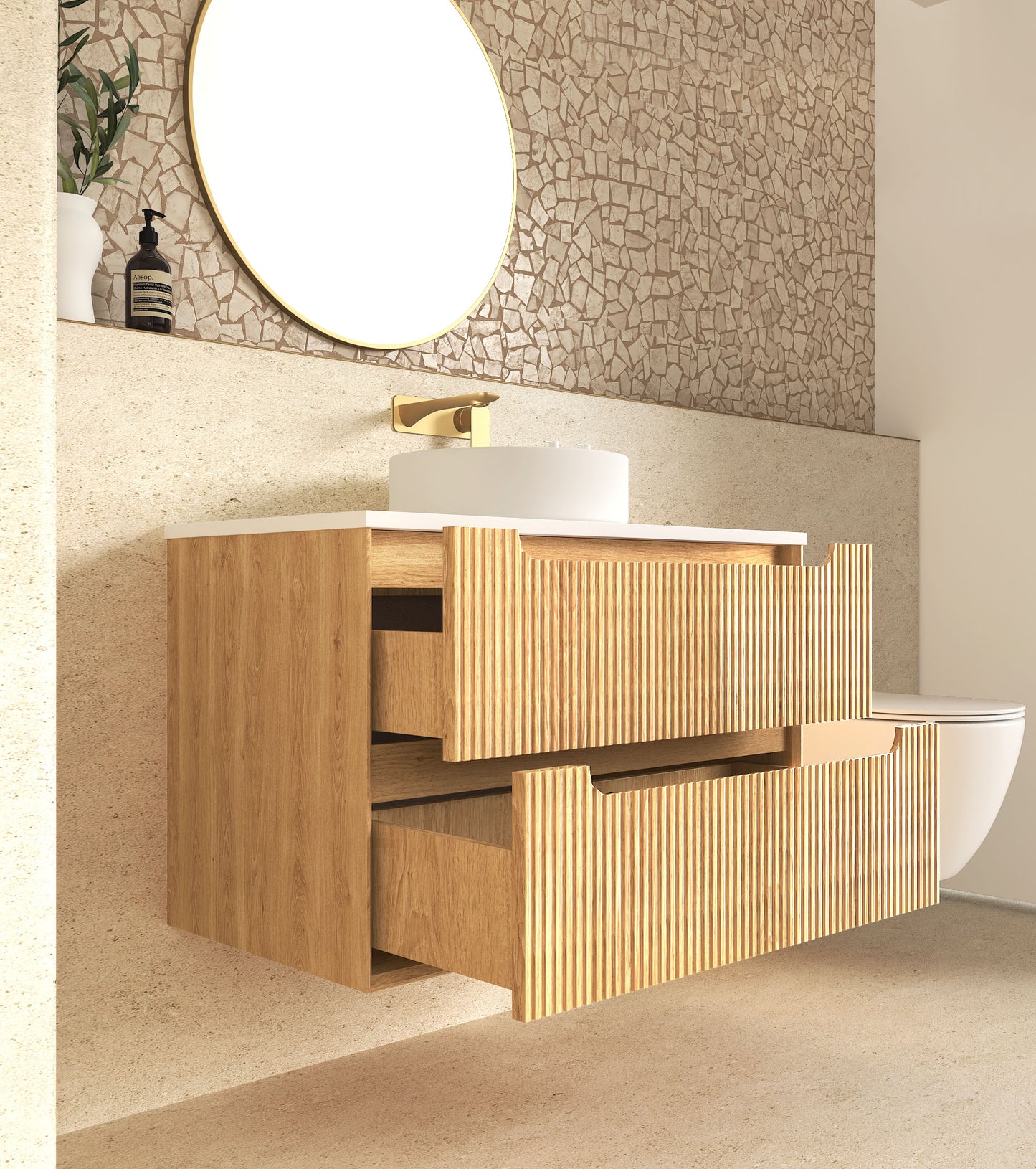 Byron Fluted 900mm Woodland Oak Wall Hung Cabinet Only
