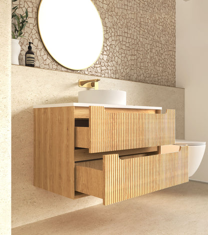 Byron Fluted 900mm Woodland Oak Wall Hung Cabinet Only