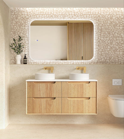 Byron Fluted 1200mm Woodland Oak Four Drawers Wall Hung Vanity - Cabinet Only