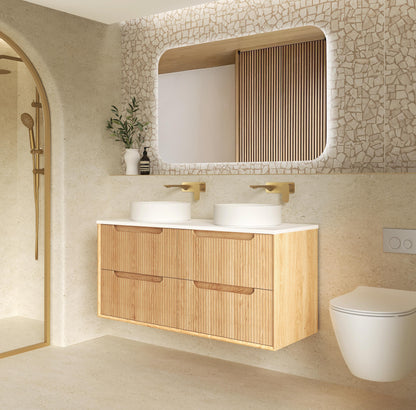 Byron Fluted 1200mm Woodland Oak Four Drawers Wall Hung Vanity - Cabinet Only