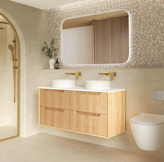 Byron Fluted 1200mm Woodland Oak Four Drawers Wall Hung Vanity - Cabinet Only