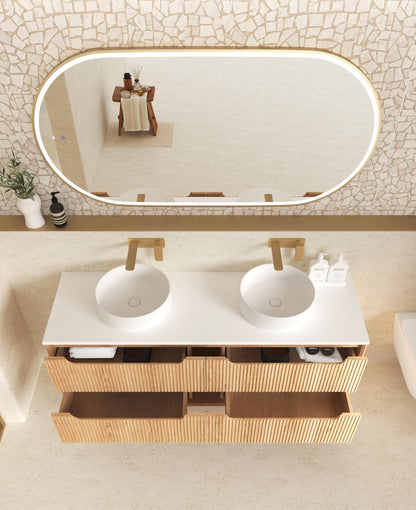 Byron Fluted 1200mm Woodland Oak Four Drawers Wall Hung Vanity - Cabinet Only