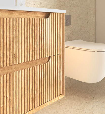 Byron Fluted 1200mm Woodland Oak Four Drawers Wall Hung Vanity - Cabinet Only