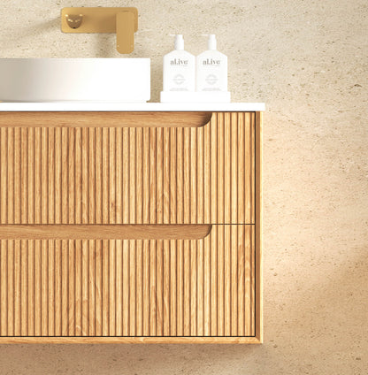 Byron Fluted 1200mm Woodland Oak Four Drawers Wall Hung Vanity - Cabinet Only