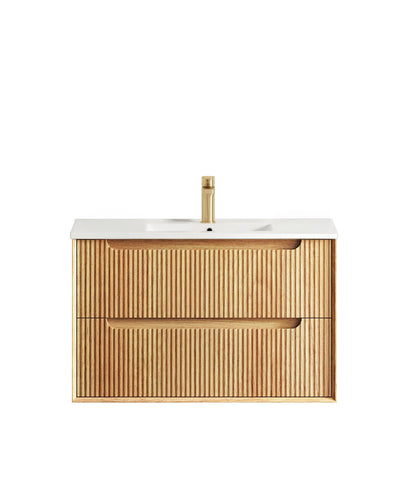 Byron Fluted 900mm Woodland Oak Wall Hung Cabinet Only