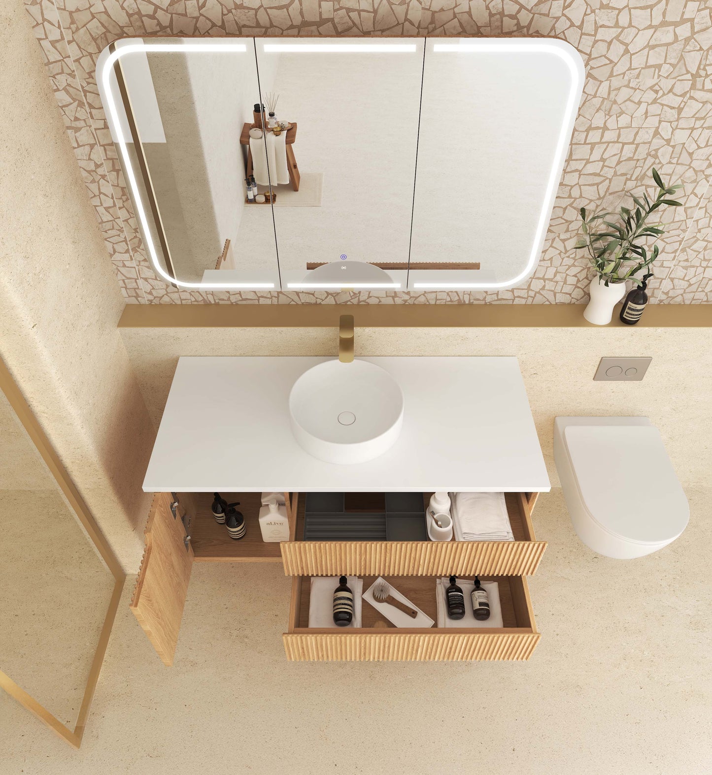 Byron Fluted 1200mm Woodland Oak Wall Hung Cabinet Only