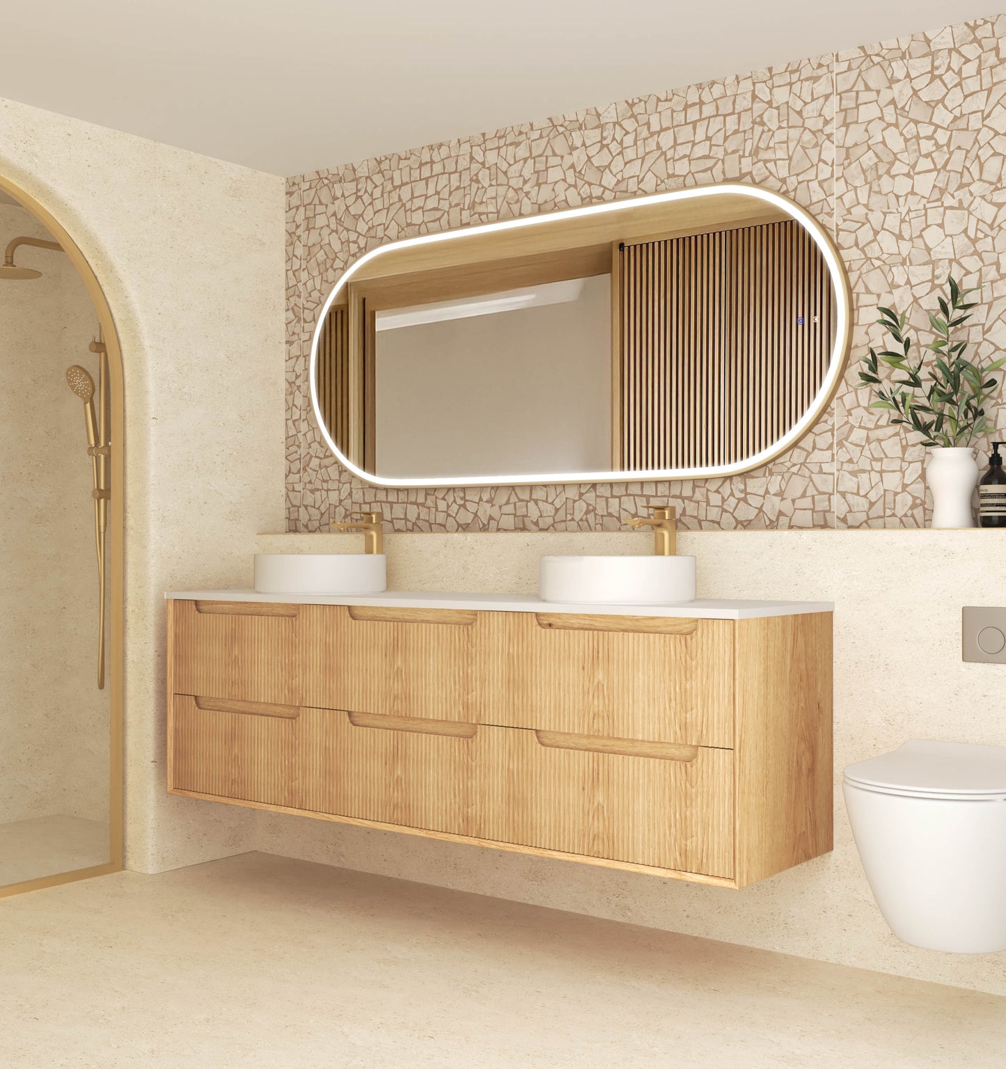 Byron Fluted 1800mm Woodland Oak Wall Hung Cabinet Only