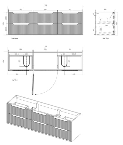 Byron Fluted 1800mm Woodland Oak Wall Hung Cabinet Only