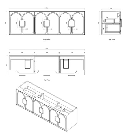 Laguna Mk II 1800mm Black Oak Wall Hung Cabinet Only