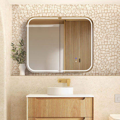 LED Newport 900x750 Natural Oak Shaving Cabinet - Premium Edition