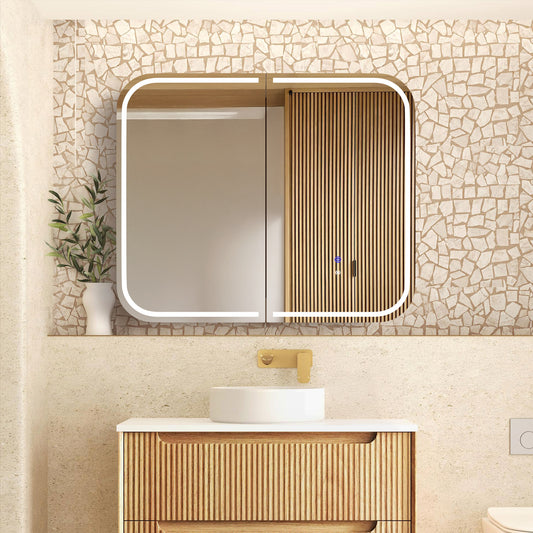LED Newport 900x750 Natural Oak Shaving Cabinet - Premium Edition