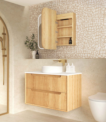 LED Newport 900x750 Natural Oak Shaving Cabinet - Premium Edition