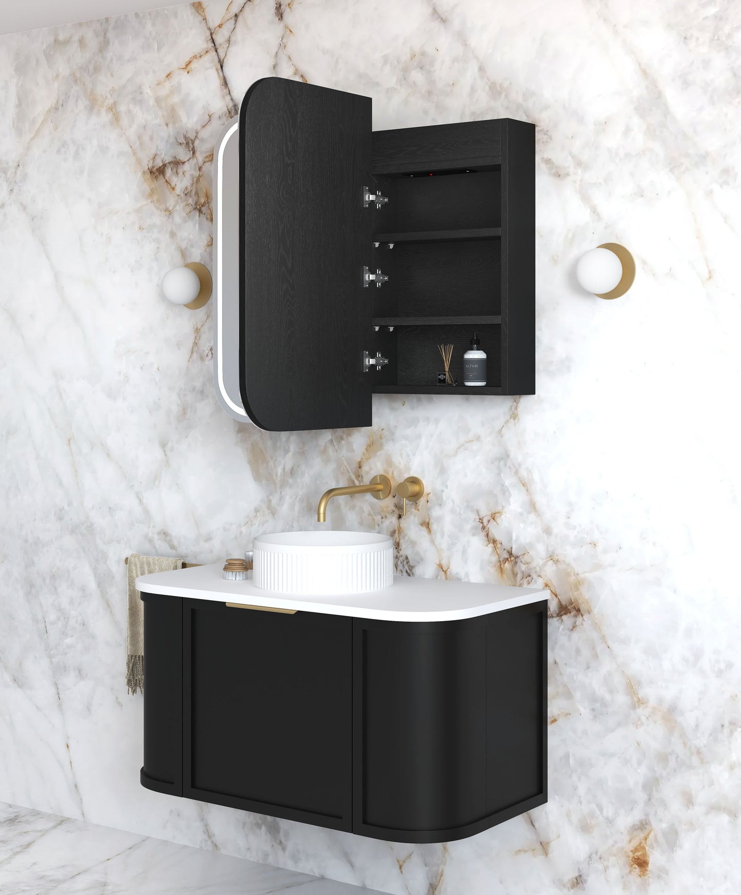 LED Newport 900x750 Black Oak Shaving Cabinet - Premium Edition