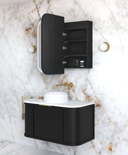 LED Newport 900x750 Black Oak Shaving Cabinet - Premium Edition