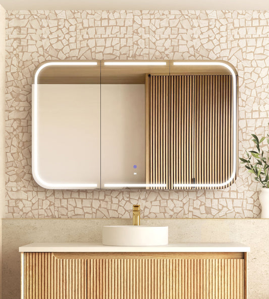 LED Newport 1200x750 Natural Oak Shaving Cabinet - Premium Edition