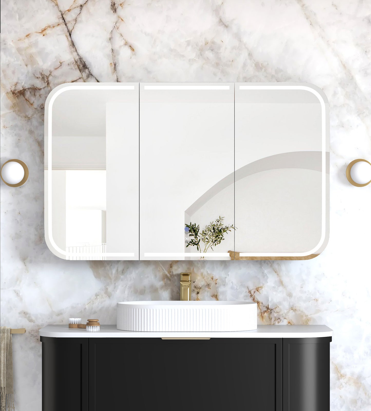 LED Newport 1200x750 Black Oak Shaving Cabinet - Premium Edition