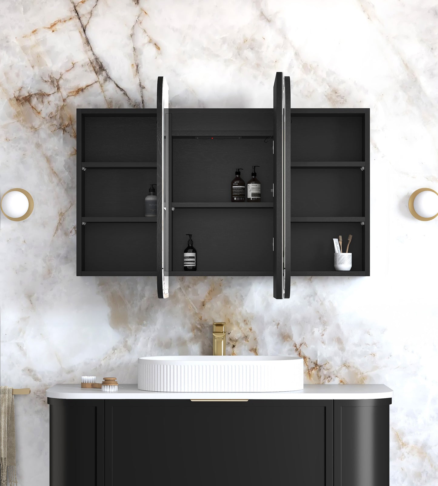 LED Newport 1200x750 Black Oak Shaving Cabinet - Premium Edition