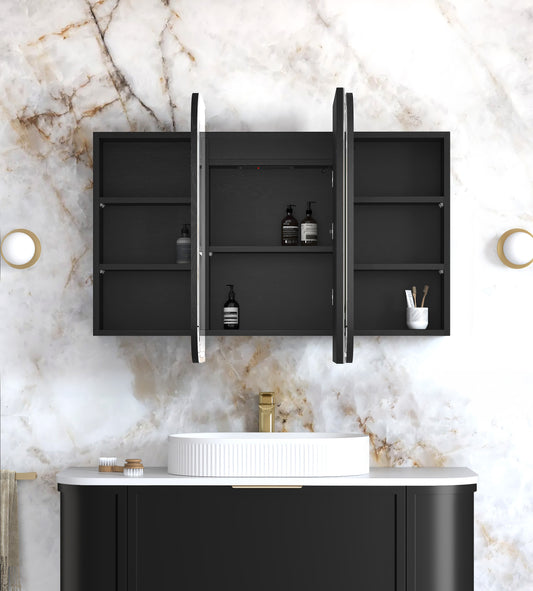 LED Newport 1200x750 Black Oak Shaving Cabinet - Premium Edition