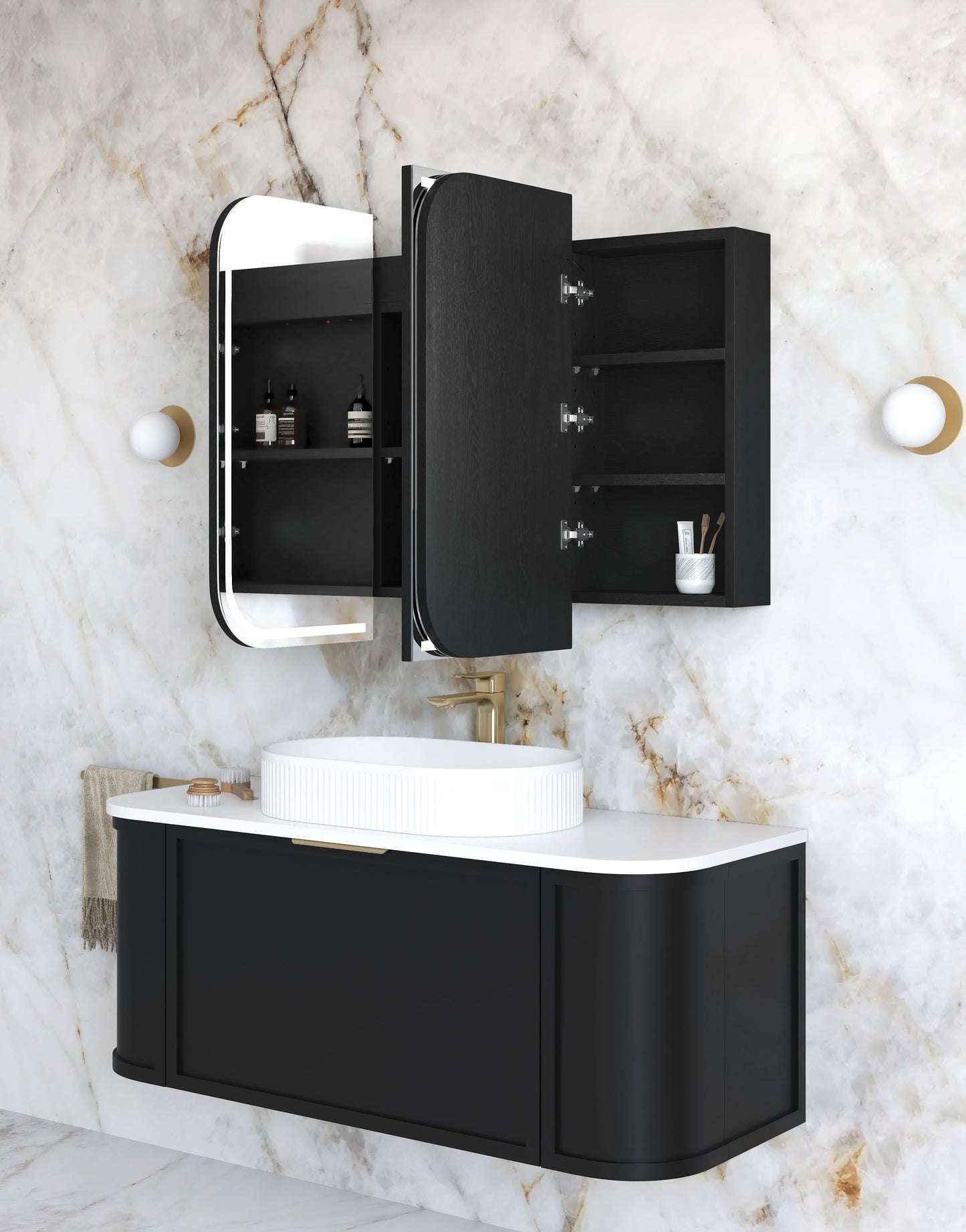 LED Newport 1200x750 Black Oak Shaving Cabinet - Premium Edition